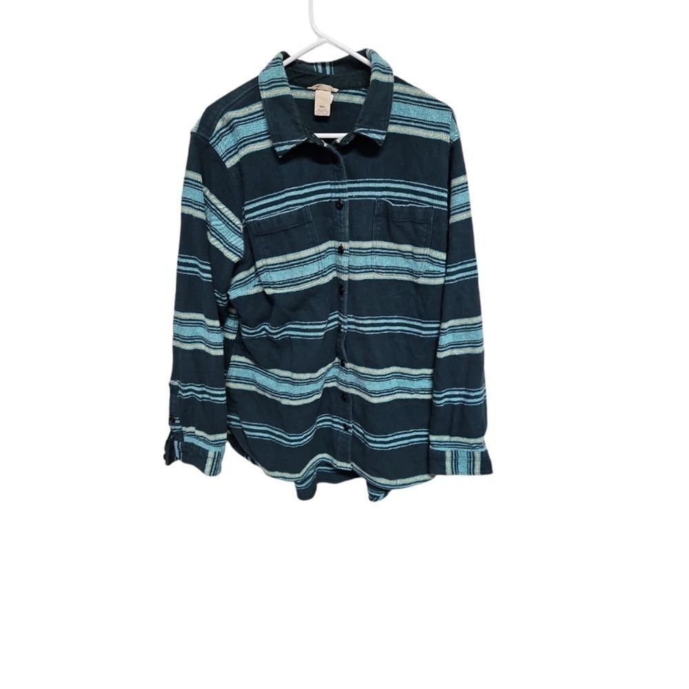 Duluth Trading Co Blue Striped Button-Down Shirt